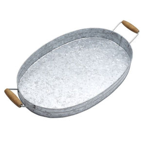 Bandeja Redonda de Metal Galvanizado con Diseño Atractivo y Asas de Madera, Decoración Rústica para Cocina, Fiestas y Uso Doméstico - Product Image 3