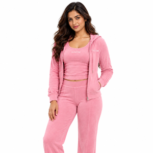 Custom Logo <b>Women</b> Casual Hoodies Pants 3 Piece Slim Fit Terry Towel Crop Hoodie and <b>Sweatpants</b> Sets Training Wear Sets - Product Image 2