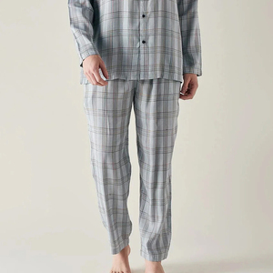 Ensemble de pyjama en coton à manches longues à carreaux pour homme, vêtements de nuit décontractés, tenue d'automne, longueur intégrale avec poches, tissu tissé doux - Product Image 3