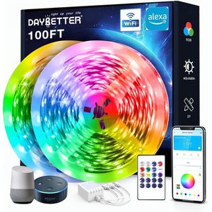 Striscia LED Smart WiFi da 30 Metri Compatibile con Alexa e Google Assistant, Controllo Vocale e Remoto tramite App, Sincronizzazione Musicale dei Colori - Product Image 1