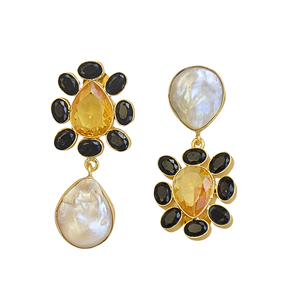 Pendientes de Cristal Amarillo con Perla y Baño de Oro, Joyería de Moda - Product Image 4