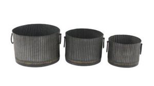 Juego de macetas rústicas de metal galvanizado con grabado elíptico para flores y plantas verdes - Product Image 5