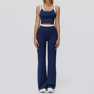 Yoga Crop Top and Flare <b>Pants</b> Set Fashionable Gym Wear 2 Piece Athletic Outfit for Yoga Fitness Sports Activities for Women - Product Image 2