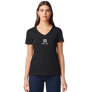 Camiseta de Cuello en V para Mujer, Negra, de Algodón Suave, Informal, de Manga Corta, Cómoda, Básica, Personalizable, Venta al Por Mayor para Damas - Product Image 2