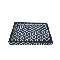 Plateau de service carré de luxe en résine/bois avec incrustation géométrique/mosaïque en os, durable, pour table basse ou ottoman |   Fait main et respectueux de l'environnement
