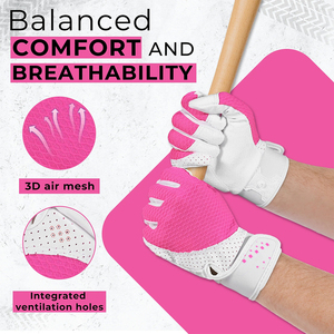 Gants de baseball en microfibre rose et blanc de qualité supérieure pour jeunes, avec design et taille personnalisés - Product Image 6