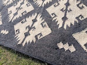Tapis de salon rectangulaire en laine écologique, fait main, tufté à la main, motif géométrique, style Kilim, à poils moyens, facile d'entretien, par Krafterscustom - Product Image 5