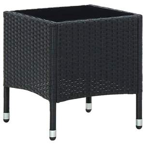 Petite table d'extérieur portable en rotin PE noir avec structure en acier et plateau en verre, mobilier de jardin - Product Image 1