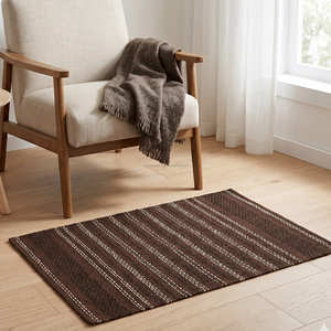 Gray Green Black Striped 2x3 Cotton Area Rug Rectangle Sustainable Lightweight Flat Weave Modern Living Room Non Slip Cotton <b>Mat</b> - Product Image 4