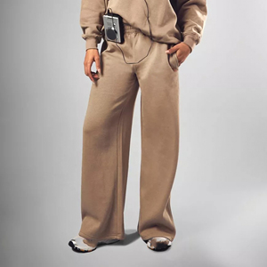 Pantalon de survêtement décontracté d'hiver pour femme, en molleton polyester/coton de haute qualité, avec dentelle, taille élastique oversize, respirant, style Hip Hop, vente en gros - Product Image 3