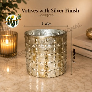 Porte-bougie votif en verre gaufré rond de 2,5 pouces de diamètre, finition argentée, fait main, haute qualité, pour la décoration de la maison - Product Image 2