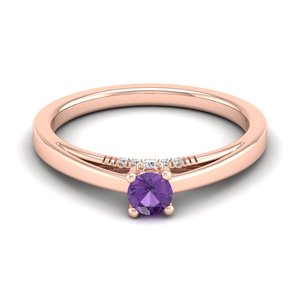 แหวนเพชรพลอยอเมทิสต์ทรงกลม 0.25 กะรัต REYES Customization แหวนหมั้นเพชรทองคำขาว 14K สำหรับผู้หญิง - Product Image 1