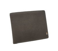 [Meilleur prix] Portefeuille homme Castello en cuir véritable RFID fin à double pli avec logo gaufré noir marron foncé ouvert polyester