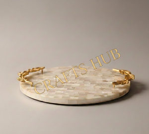 CRAFTS HUB Bandeja de Servir Redonda de Nácar Natural Hecha a Mano, Apta para Lavavajillas, Ecológica, de Grado Alimenticio, Pulida, con Diseño Clásico - Product Image 2