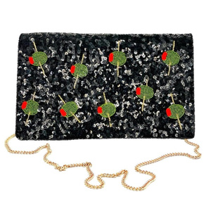 Pochette de soirée artisanale à sequins et perles pour femme, motif olive, sac à bandoulière de créateur, fournisseur - Product Image 1