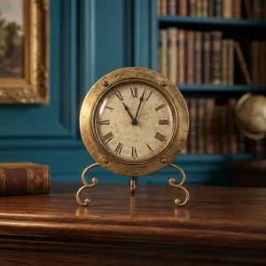Reloj de Mesa Vintage de Latón Antiguo con Esfera de Números Romanos, Reloj de Escritorio Decorativo Marítimo, Reloj de Oficina Náutico Clásico - Product Image 5