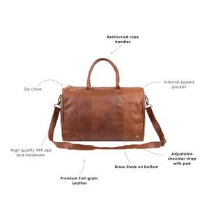 กระเป๋าเดินทางหนังแท้แบบมีซิป น้ำหนักเบา สไตล์วินเทจ ขนาดใหญ่ จุของได้เยอะ พกพาสะดวก พร้อมฮาร์ดแวร์สีทอง - Product Image 2