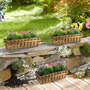 Set of 3 <b>Wooden</b> Flower Box Slatted Look Natural Eco-Friendly <b>Planter</b> Pot for <b>Garden</b> Balcony Decor Rustic Style Made in Vietnam - Product Image 2