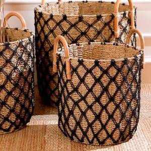 Set Of 3 Natural Black Seagrass Rattan Tassel <b>Storage</b> <b>Basket</b> Handmade <b>Storage</b> <b>Basket</b> Wholesale eco-friendly Made in Viet Nam - Product Image 2