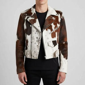 Custom <b>Men</b>’s Black <b>White</b> Cowhide Leather Jacket Trucker Style Genuine Leather Button Front Fashion Streetwear <b>Coat</b> Outerwear - Product Image 1