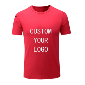 T-shirt rouge personnalisé à manches courtes pour homme, avec logo imprimé sur le devant, col rond tricoté, coupe classique décontractée - Product Image 1