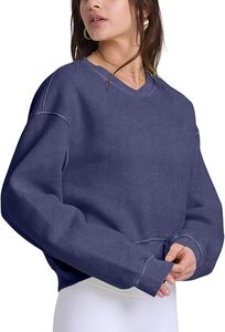 Womens Heavy <b>Blend</b> 100% Cotton Fleece Cropped Sweatshirt Soft Activewear Reverse Weave Pullover Heritage Long Sleeve Winter - Product Image 3