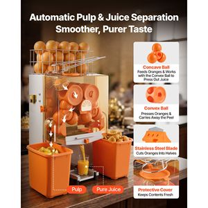 Presse-agrumes électrique commercial 120W en acier inoxydable, capacité de 20 oranges par minute - Product Image 3