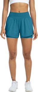 Shorts Deportivos de Cintura Alta, Color Sólido, con Bolsillos, de Secado Rápido, Tejido de Spandex y Poliéster, para Mujer - Product Image 3
