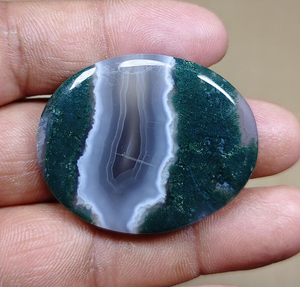 Tranche ovale d'agate mousse naturelle polie, cabochon de pierre verte-bleue pour bijoux et décoration intérieure - Product Image 4