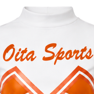 Maillot de cheerleading sublimé orange et blanc à manches longues – Tenue de sport athlétique pour l'entraînement, la compétition et les matchs - Product Image 3