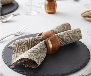 Ronds de serviette modernes en bois avec bandes métalliques dorées pour mariage et décoration de table à la maison - Product Image 4