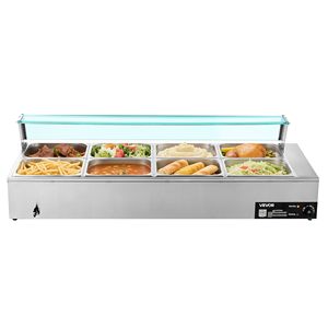 Scaldavivande Elettrico Commerciale 1700W in Acciaio Inox con 8 Vasche, Buffet da Banco con Coperchio in Vetro, Scaldavivande a Vapore 1700W - Product Image 1