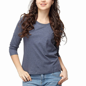 Camiseta de Mujer al por Mayor, Camiseta con Bloques de Color, Camiseta de Cuello Redondo, Camiseta de Manga Larga, Fabricante OEM, Camiseta de Color Sólido - Product Image 1