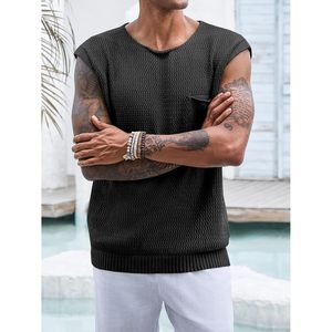 2025 hommes Crochet Cap manches été plage Hippie pull gilet décontracté tricoté débardeurs - Product Image 5