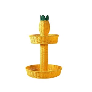 Plateau de service en rotin à 2 niveaux en forme d'ananas, support de rangement multifonctionnel pour salle de bain et salon, conteneur alimentaire fabriqué au Vietnam - Product Image 1