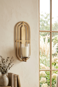 Modern Minimalist Iron <b>Wall</b> <b>Sconce</b> Candle Holder with Glass Hurricane Gold Finish Geometric <b>Wall</b> Art Luxury Home Decor - Product Image 6