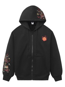 Sudadera con Capucha Negra para Hombre, Bordado de Dragón Chino, Corte Holgado, Manga Regular, Tejido de Algodón, Estilo Otoñal - Product Image 1