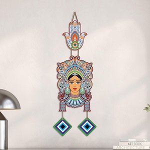 Décoration murale bohème visage de déesse tribale avec protection contre le mauvais œil, art ethnique indien pour la décoration intérieure - Product Image 3