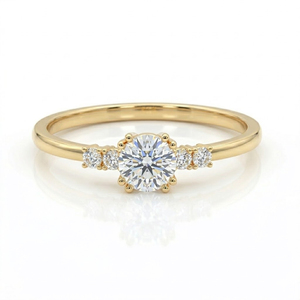 Bague de fiançailles en diamant de laboratoire rond gradué, plaqué or 18 carats, alliance délicate, cadeau d'anniversaire, bague de promesse, cadeau pour elle - Product Image 1