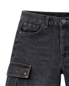 Shorts cargo en denim noir personnalisés pour hommes, multi-poches, coupe classique, style streetwear décontracté, pour l'été. - Product Image 2