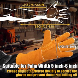 Guantes de soldadura de cuero vacuno de palma dividida para hockey, duraderos, resistentes al fuego, para bomberos, construcción y barbacoa - Product Image 2
