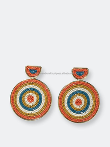 Pendientes colgantes de moda con tela bordada y envoltura de hilo Pendientes de aro elegantes con bordado - Product Image 5