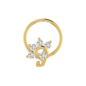 Bijou de piercing en or 14 carats, design floral, diamant naturel 0,1 ct, clou de nez, style ethnique, pour femme - Product Image 1