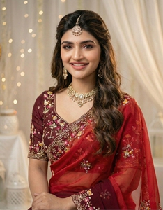 <b>Red</b> Silk Saree Embroidered <b>Blouse</b> Traditional Indian Wedding Wear for <b>Women</b> Floor-Length Regular Fit Sun Protection All Seasons - Product Image 5