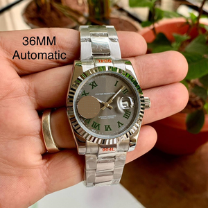 Montre automatique de luxe 36 mm édition limitée haute qualité pour homme - Cadran vert ardoise Wimbledon chiffres romains lunette cannelée - Product Image 2