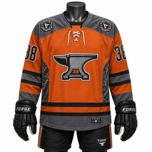 Premium Ice Hockey Jersey Custom Team Uniform Men Rust Orange Grey Mesh Fabric Pro Weight Athletic Hockey <b>Shirt</b> - Product Image 3