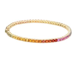 Luxury Rainbow Sapphire Tennis <b>Bracelet</b> 14K White Gold Multi Color Gradient <b>Gemstone</b> Tennis <b>Bracelet</b> For Women - Product Image 3
