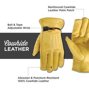 Gants de sécurité en cuir jaunes, longueur poignet, respirants, non doublés, pour usage extérieur - Product Image 2