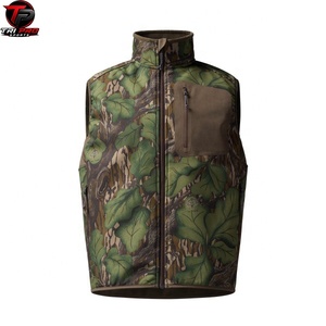 <b>Men</b> Outdoor Softshell Utility <b>Vest</b> High Collar Full Zip Solid Patch Chest Zipper Pocket Green Oak Leaf Print Hunting <b>Vest</b> - Product Image 1