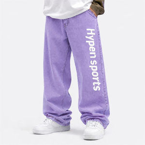 HYPEN SPORTS - Jeans de mezclilla holgados de pierna recta para hombre, corte medio, transpirables, para verano, otoño y primavera - Product Image 2